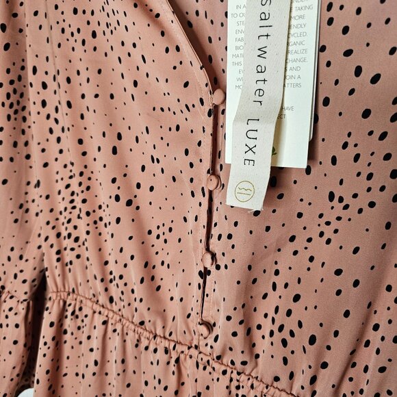 Saltwater Luxe L Pink Animal Print Spotted Jumpsuit Flare Sleeve Wide Leg Boho - Picture 3 of 6